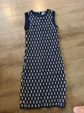 Tory Burch Navy and White Textured Knit Dress